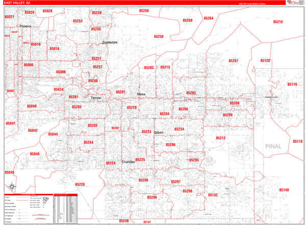 East Valley Metro Area Az Zip Code Maps Red Line